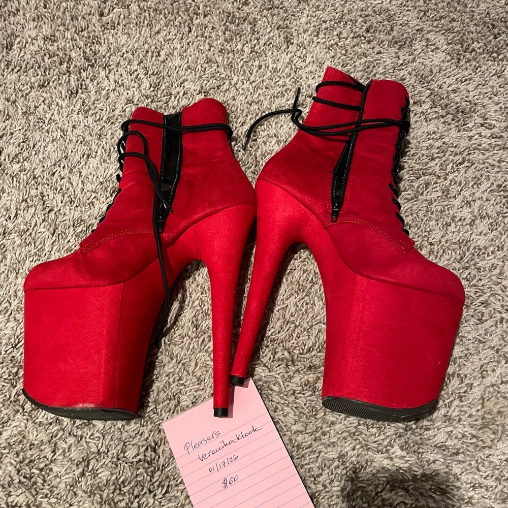 Pleaser Bold Red Lace-Up Platform Heels